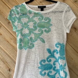 INC. international concepts White and Teal Floral Women's Top